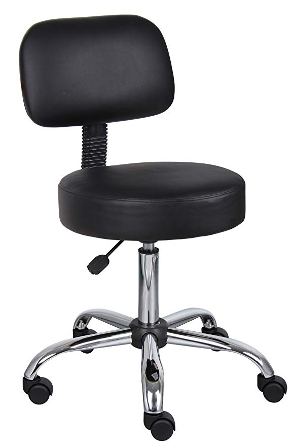 Boss Office Products Be Well Medical Spa Professional Adjustable Drafting Stool with Back and Removable Foot Rest Black
