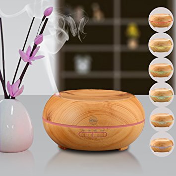 KINGA Aroma Diffuser Air Purifier Humidifier 200ML 4 Time Modes Setting 7 Changing LED Colors Whisper Quiet Light Wood Grain