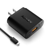 Qualcomm Certified AUKEY 18W Single Port USB Turbo Wall Charger Fast Charger with Quick Charge 20 Includes a 33ft Quick Charge Micro USB Cable for Samsung Galaxy S6 S6 Edge and more - Black