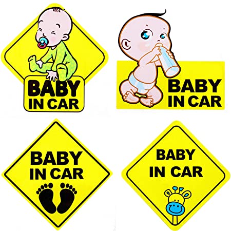 4 Piece Baby Board Sign Sticker for Car Baby in Car Decal Baby Kids Safety Signs Stickers Baby Car Sticker Baby Car Decal Reflective Kids Safety Warning