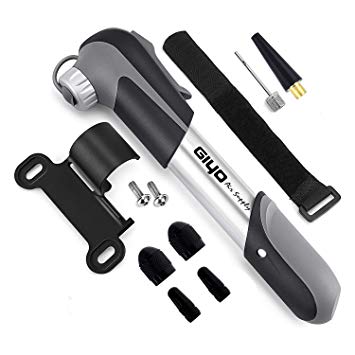 GIYO Mini Bike Pump Portable, High Volume Bike Bicycle Air Pump for Fast Pumping Fits Presta and Schrader Automatically, 4 Valve Caps and 2 Inflation Needles Included