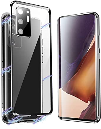 Magnetic Case for Samsung Galaxy Note 20 Ultra with Camera Cover, Double-Sided HD Tempered Glass Cover, 360° Full Body Protection Metal Frame Magnetic Phone Case for Note 20 Ultra Black(6.9")