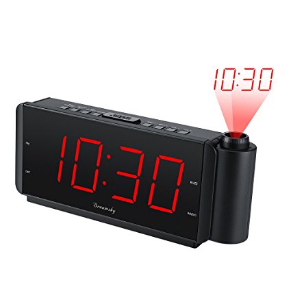 DreamSky Projection Alarm Clock Radio With USB Charging Port And FM Radio, 2 " Large Led Digit Display With Dimmer , Adjustable Alarm Sound, Snooze, Main Powered with Battery Backup , Sleep Timer .