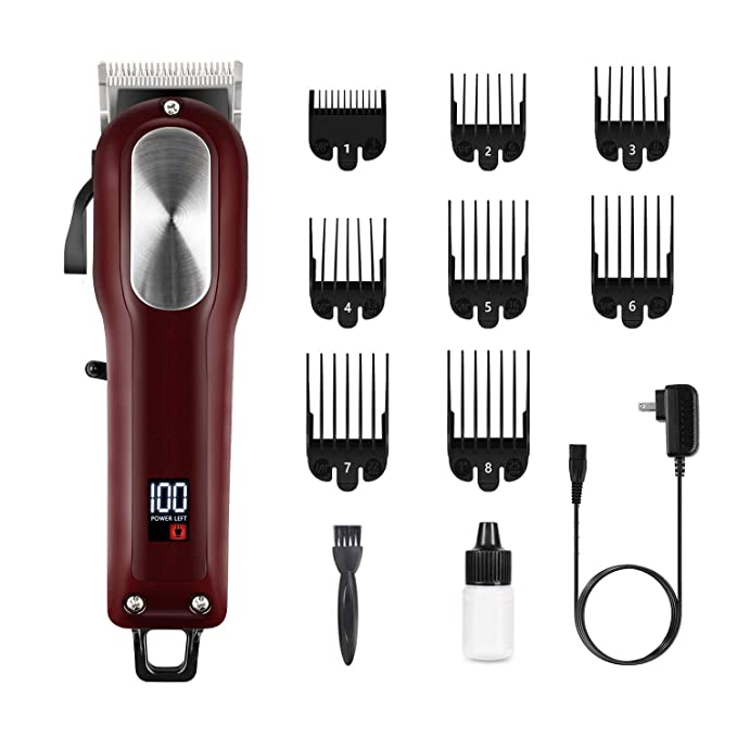 Cordless Hair Clippers for Men SUPRENT, Professional Hair Cutting Kit with 2000mAh Lithium Ion, Titanium Ceramic Blade, Hair Trimmer with Lock-In Length (Red)