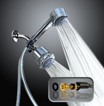 WantBa High Pressure 5 Setting Massage Shower Head with Swivel Metal Ball Connector and Hand-shower Dual 3-way-combo Rainfall and Handheld Showers Water Diverter Stainless Steel Shower-hose