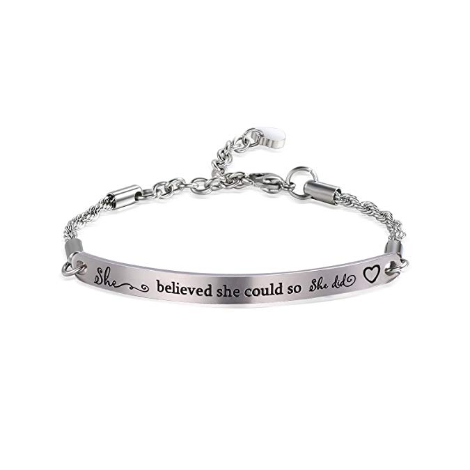 Inspirational Gift for Women Girls Daughter Inspirational Jewelry Inspirational Bracelet Engraved She Believed She Could So She Did
