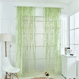 Patgoal Willow Curtains Kitchen Decor Green Sheer Curtains for Small Window Voile Room Scarf Door Bed Drape Panels for Bedroom Living Room,1PCS - 37"x78.5"