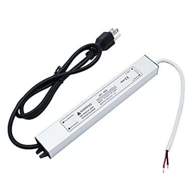 LightingWill Waterproof IP67 LED Power Supply Driver Transformer 40W 110V AC to 24V DC Low Voltage Output with 3-Prong Plug 3.3 Feet Cable for Outdoor Use