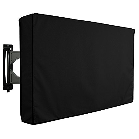 Outdoor TV Cover, PANTHER Series - Weatherproof Universal Protector for 30'' - 32'' LCD, LED, Television Sets - Compatible with Standard Mounts & Stands. Built In Remote Controller Storage - Black