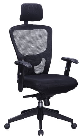 Office Factor Executive Managers High Back Black Mesh Chair Adjustable Height Adjustable Lumbar Support Office Chair with Adjustable Head Rest Adjustable Arms Seat Slider Knee Tilt Mechanism Pu Casters for Hard Floor and Carpet