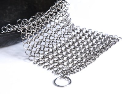 SUPER SALE Qlty First Cast Iron Cleaner - Made of XL 8x6 / 7x7 Inch Premium Stainless Steel Chainmail Scrubber, Includes a hook and a Dish Drying Cloth