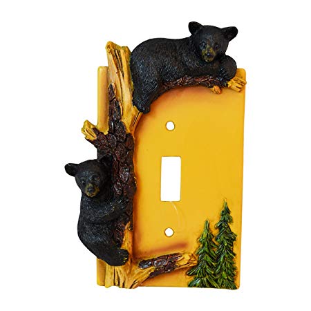 Black Bear Switch Cover Home Decor - Wildlife Bear Climbing Tree Rustic Hunting with Wall Mounting Screws