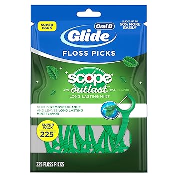 Oral-B Glide with Scope Outlast Dental Floss Picks, Mint, 225 Picks