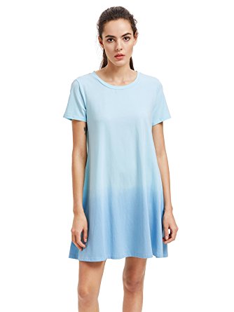 ROMWE Women's Tunic Swing T-Shirt Dress Short Sleeve Tie Dye Ombre Dress