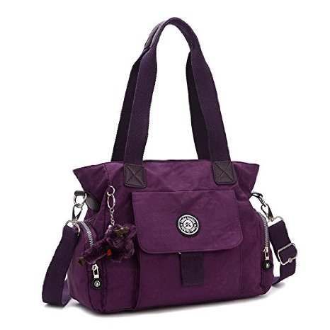 Cozyswan Waterproof Handbag Womens Nylon Oxford Canvas Shoulder Bag Purple