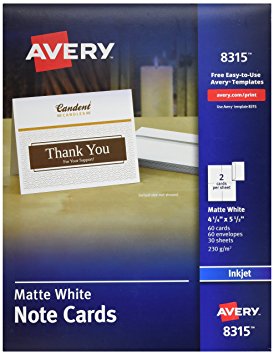 Avery Note Cards, 4.25 x 5.5 Inches, Matte, White, Box of 60 (08315)