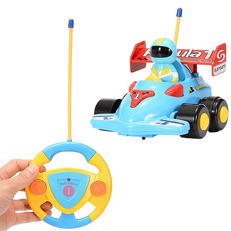 FunsLane RC Cartoon Race Car Electric Radio Control 2CH Formula Car Remote Control Car Toy with Music and Light for Kids Toddlers