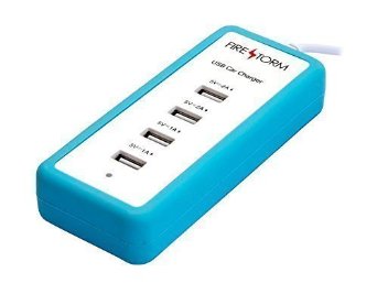 #1 FIREzTORM, 5 Port USB Car Charger, Fastest Charge, 45w of Smart Portable Power, Rapid Charging Speed, Perfect for Travel, Smart Technology and Designer for your apple iPhone 6s Plus/5s/4 iPad iPod Samsung Galaxy s5/s4 Note 3 Tab 2 All usb devices - Best customer service 12 months Guarantee.(Blue)