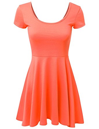 NINEXIS Women's Basic Cap Sleeve Pleated A-line Dress with Scop Neck and Back (S-3XL)