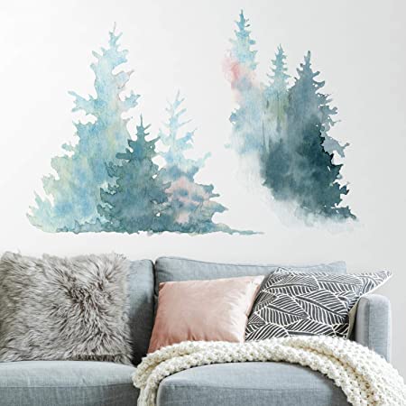 RoomMates Watercolor Pine Tree Peel and Stick Giant Wall Decals