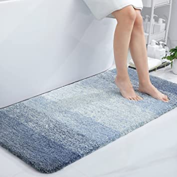 Olanly Luxury Bathroom Rug Mat, Extra Soft and Absorbent Microfiber Bath Rugs, Non-Slip Plush Shaggy Bath Carpet, Machine Wash Dry, Bath Mats for Bathroom Floor, Tub and Shower 24x47, Blue