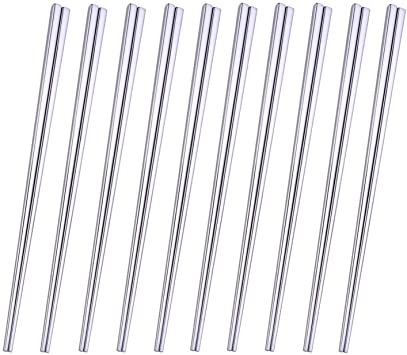 Dtdepth Stainless Steel Chopsticks - 10 Pairs Silver Reusable Dishwasher Safe Chopsticks, Lightweight, 304 Stainless Steel, Easy to Use