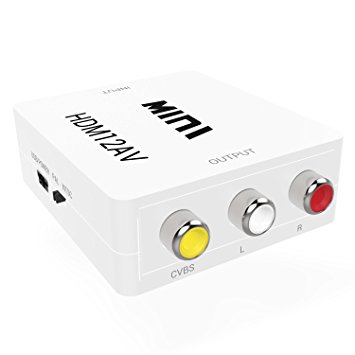 HDMI to AV Converter, Turata HDMI to RCA CVBS Composite Audio Adapter Supporting PAL/NTSC Format Output for HD Player PC Laptop Xbox PS3 TV Set-Top Box VCR Camera DVD - White