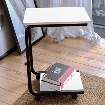 JOISCOPE Rolling Side Table, Industrial End Table on Wheels for Couch, Bed, Small Spaces, Bedroom, Living Room, Dorm, Office(White)