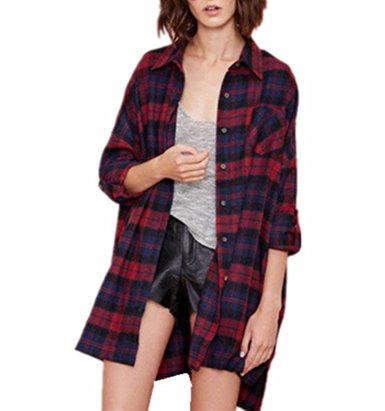 ZANZEA Women Loose Plaid Check Tartan Long Tee Shirt Tops Blouse Cardigan