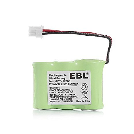 EBL Rechargeable NiCD Cordless Telephone Battery Replacement Pack for 2/3AA 600mAh 3.6V VTech BT-17333 BT-27333