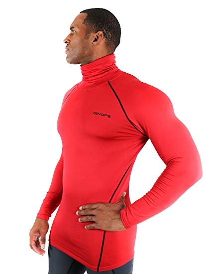 DEVOPS Men's 1~2 Pack Thermal Heat-Chain Compression Baselayer Tops Mock Turtleneck Long Sleeve T-Shirts