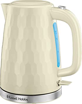 Russell Hobbs 26052 Cordless Electric Kettle - Contemporary Honeycomb Design with Fast Boil and Boild Dry Protection, 1.7 Litre, 3000 W, Cream