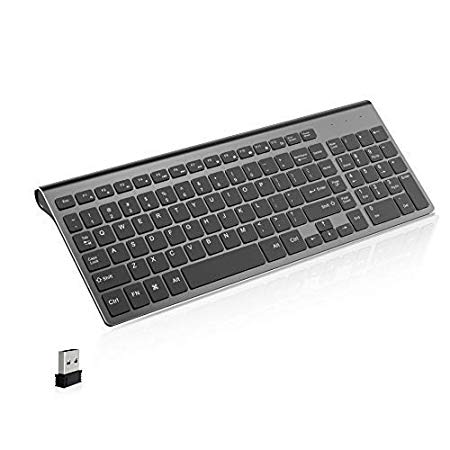 Wireless Keyboard, J JOYACCESS 2.4G Slim and Compact Wireless Keyboard-Black and Grey