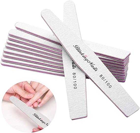 10 PCS Professional Nail Files 80/100 Grit Acrylic Nail Files and Buffers,Nail File Buffer Block with Double Sides Designed Disposable Nail Files Manicure Tools for Nail Art Care