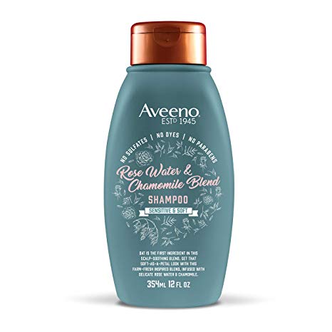 Aveeno Scalp Soothing Rose Water and Chamomile Blend Shampoo for Sensitive and Soft, Sulfate Free Shampoo, No Dyes or Parabens, 12 fl. oz