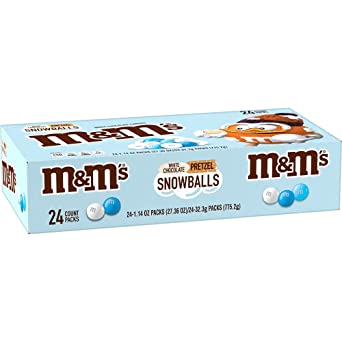 M & M's Christmas White Chocolate Pretzel Snowballs Holiday Candy, 24 bags per Carton