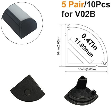 10pcs/5 Pair Black Color End Caps (Five with Hole and Five Deaf) for LightingWill 16x16mm V-Shape Black LED Strip Aluminum Channel(Fit:V02B)