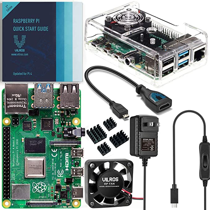 Vilros Raspberry Pi 4 Basic Kit with Clear Transparent Fan Cooled Case (8GB)