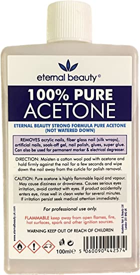 100% Pure Acetone 100ml Gel Nail Polish Remover for UV/LED, Gel Soak Off, Removes All Types of Nail Polish, By Eternal Beauty