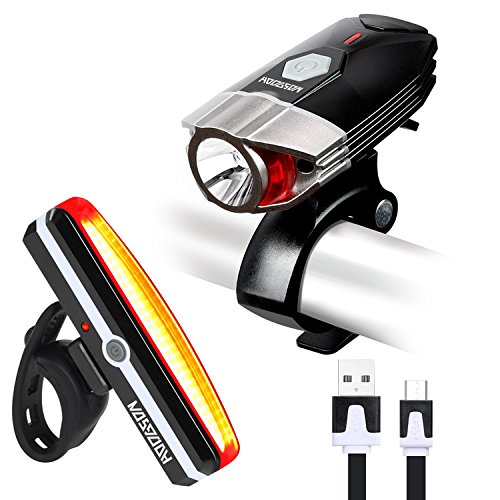HODGSON USB Rechargeable Bike Light set, Super Bright Bike Front Light and LED Bike Tail Light set, Splash-proof and Easy to Install & Remove for Safe Cycling