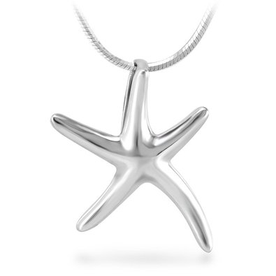 925 Sterling Silver Beautiful Starfish Pendant Necklace, 18 inch Snake Chain
