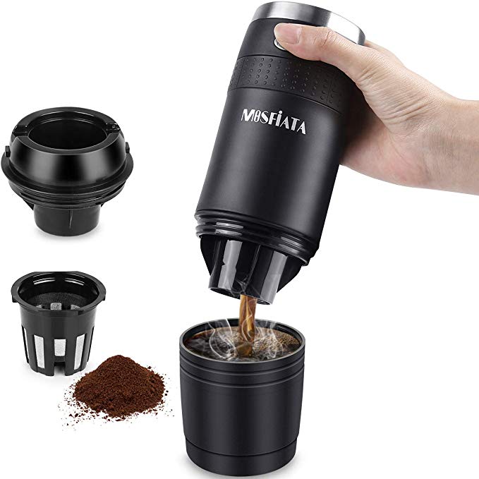MOSFiATA Portable Coffee Maker, Compatible with K-Cup Capsule and Ground Portable Coffee Machine, Battery Operated (2AAA Battery), Portable Espresso Coffee Maker Perfect for Camping, Travel, Home and Office