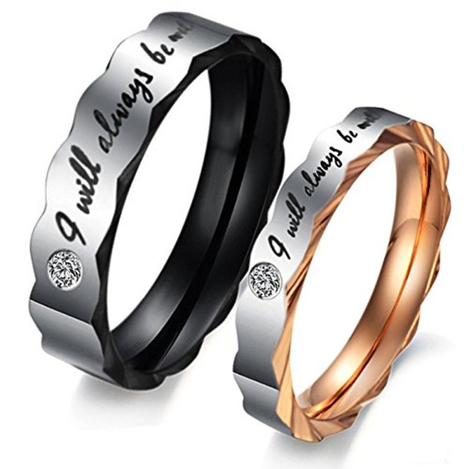 OPK Jewelry 2pcs Memorable Stainless Steel Love "I Will Always Be with You" Couples Wedding Promise Band Valentine's Day Gifts