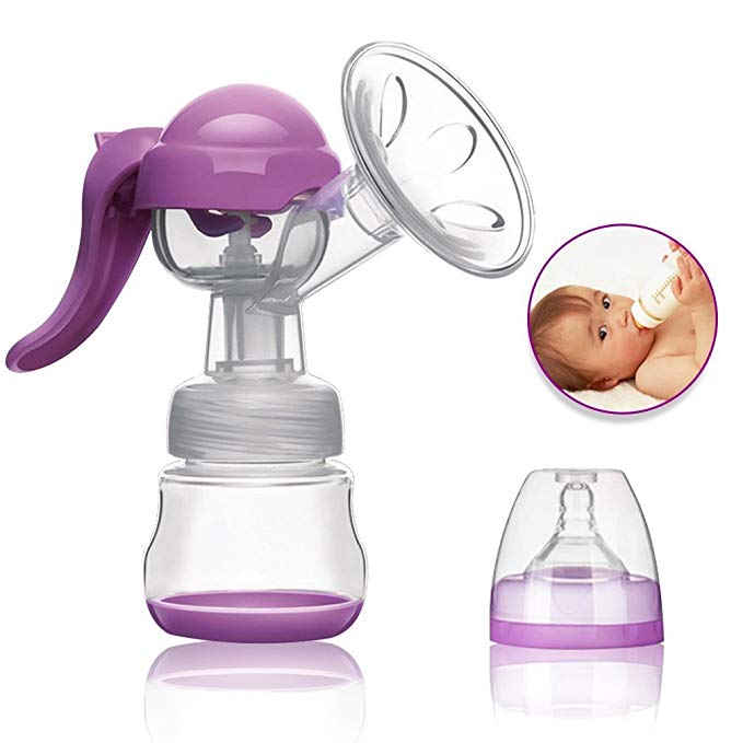 AceZone Manual Breast Pump - Silicone Hand Pump Breastfeeding Food Grade BPA-Free Milk Breastpump with Lid - Portable Milk Collector for Baby Breast Feeding