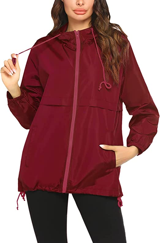 Beyove Women's Waterproof Raincoat Lightweight Rain Jacket Hooded Windbreaker with Pocket for Outdoor