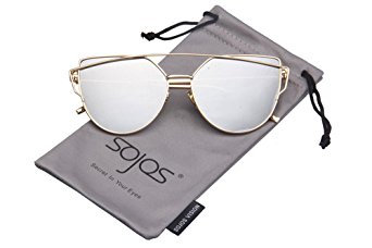 SojoS SJ1001 Cat Eye Mirrored Flat Lenses Street Fashion Metal Frame Women Sunglasse