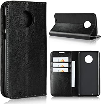 iCoverCase for Motorola Moto G6 Case, Genuine Leather Case,Shockproof Heavy Duty Protective with Folio Flip Wallet Leather Case for Motorola Moto G6(Black)