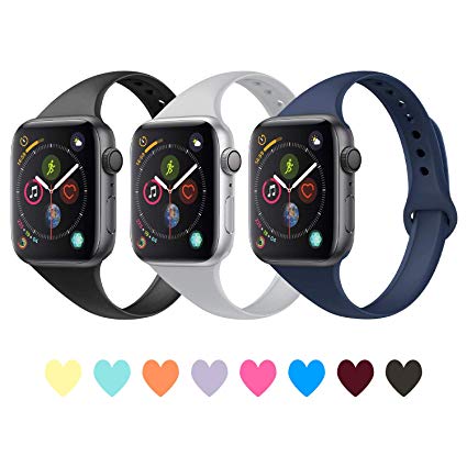Acrbiutu Bands Compatible with Apple Watch 38mm 40mm 42mm 44mm, Slim Thin Narrow Replacement Silicone Sport Accessory Strap Wristband for iWatch Series 1/2/3/4/5 Women Men