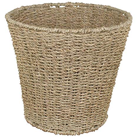JVL Natural Round Seagrass Waste Paper Basket Bin, 28 x 25 cm