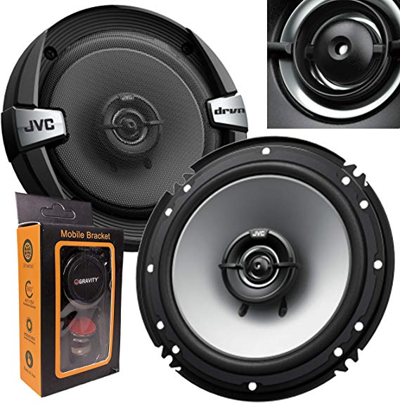 Pair of JVC Cs-DR162 DR Series 6.5 Inch 2-Way Coaxial Speakers (300 Watts Peak) - 2 Speakers   Gravity Magnet Phone Holder